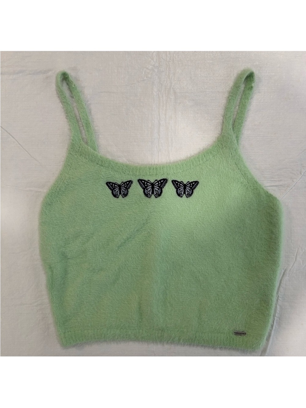 Hollister Green Fuzzy Butterfly Tank Top